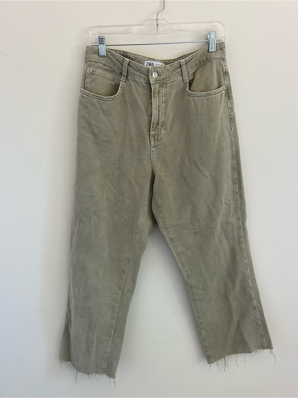 ZARA Olive Green Corduroy Straight-Leg Pants